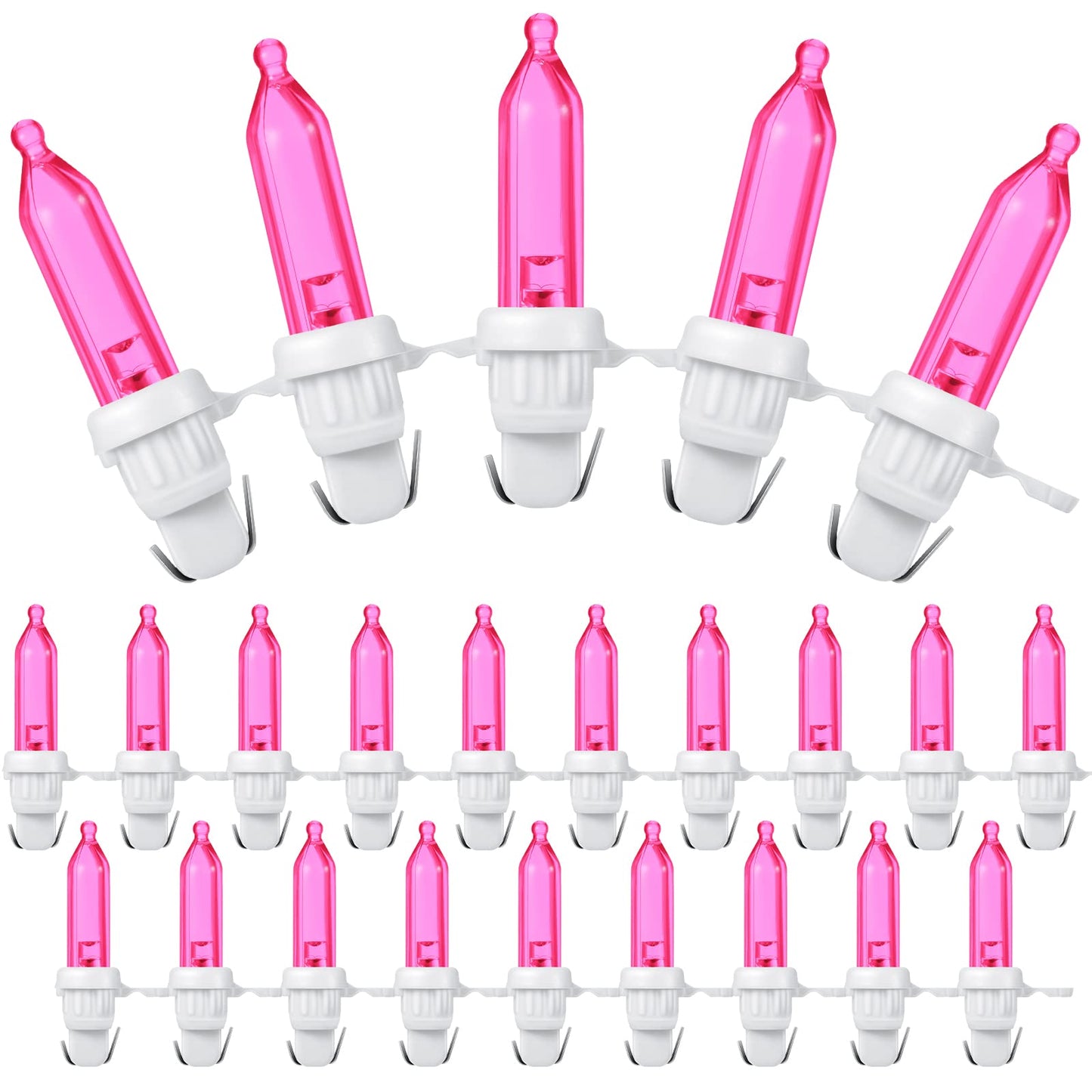Remagr 120 Pcs Christmas LED Replacement Bulb Mini Wide Angle LED Xmas Bulbs Tree Light Outdoor String Light Replacement for Christmas Garden Party Decor(White Base with Pink Bulb)