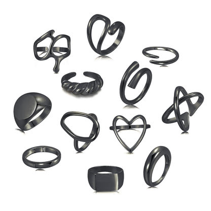 FAXHION 12PCS Gold Stackable Rings Set for Women, 18K Gold Plated Open Stacking Knuckle Ring, Adjustable Chunky Signet Band Statement Ring for Gift