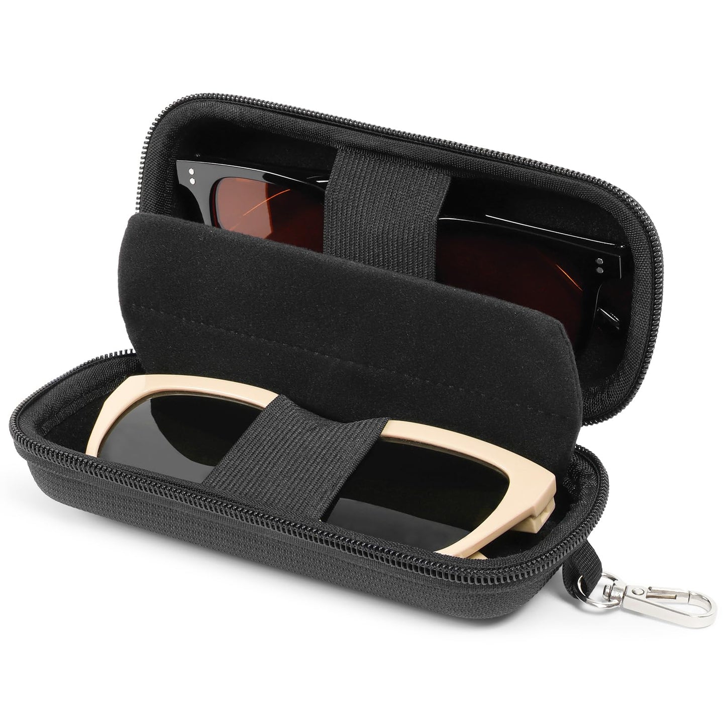 WOMACO Hard Glasses Case, Hard-Shell Double Eyeglasses Case for 2 Storage Scratchproof Dual Sunglasses Box for Women Men (Black, One Size)