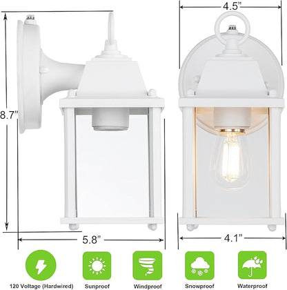 LIT-PaTH Dusk to Dawn Outdoor Wall Lantern, Wall Sconce, Waterproof Proch Light Fixture E26 Base, Aluminum Housing Glass Shade, Outdoor Rated, 2-Pack, White