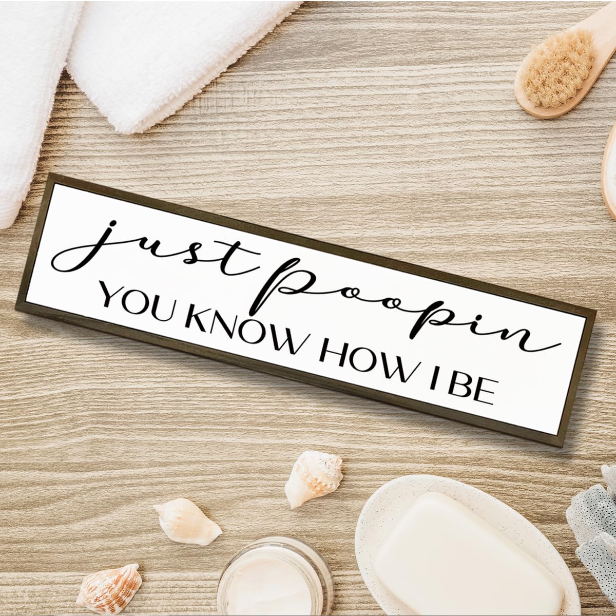 WKYAER Bathroom Wood Sign, Just Pooping You Know How I Be Sign, Funny Restroom Wall Decor, Toilet Humor Signs for Bathroom Decors, Shelf Decoration, Rustic Wood Hanging Signs, 17.8x4x1.2 inches