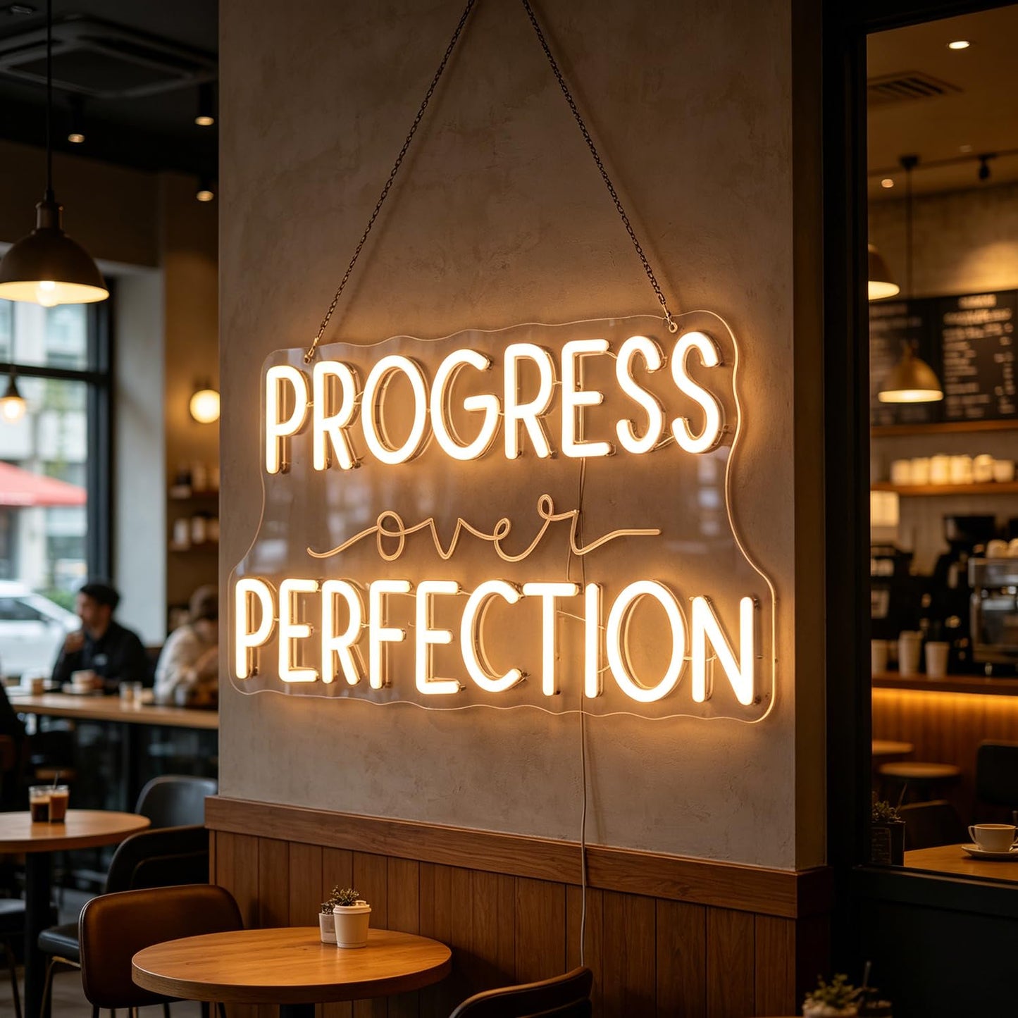 Progress Over Perfection Wall Hanging Neon Sign,Classroom Wall Decor Sign, Led Inspirational Office Decor Light, Teacher Gift, Decorative Neon Lights for Kids Room, Playroom Wall Decor (warm white)
