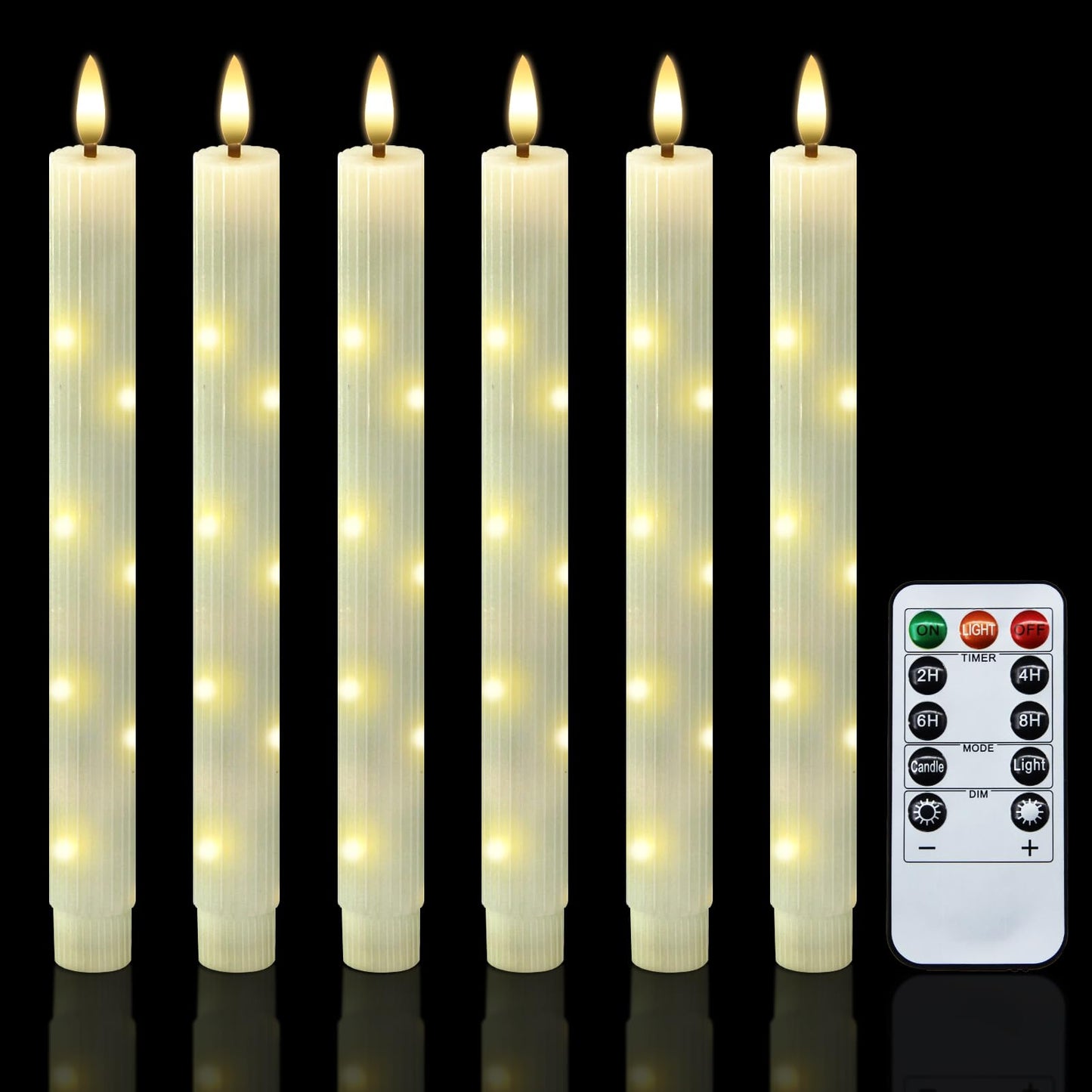 uuffoo 6 Pack Flameless Taper Candles with Remote Timer, Flickering Taper Candles Battery Operated Real Wax LED Fake Candles for Indoor Outdoor Home Wedding Fireplace Decor (Ivory, 0.9 X 9.6 Inch)