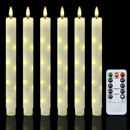 uuffoo 6 Pack Flameless Taper Candles with Remote Timer, Flickering Taper Candles Battery Operated Real Wax LED Fake Candles for Indoor Outdoor Home Wedding Fireplace Decor (Ivory, 0.9 X 9.6 Inch)
