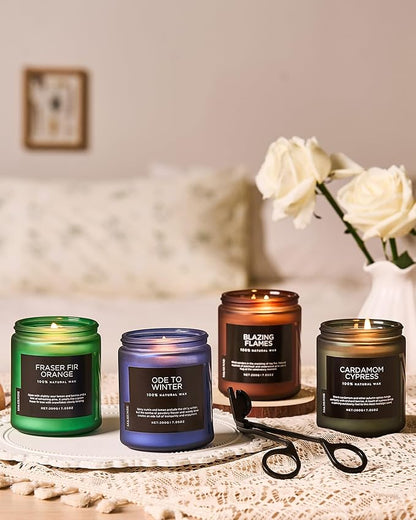 M&SENSE Blazing Flames Scent with Log Fire, Natural Soy Wax Slow Burning Candle for Home Decor, Cedarwood &Cade Scented 7.05oz 50 Hours Burn Cotton Wick Gifts for Celebration Holiday