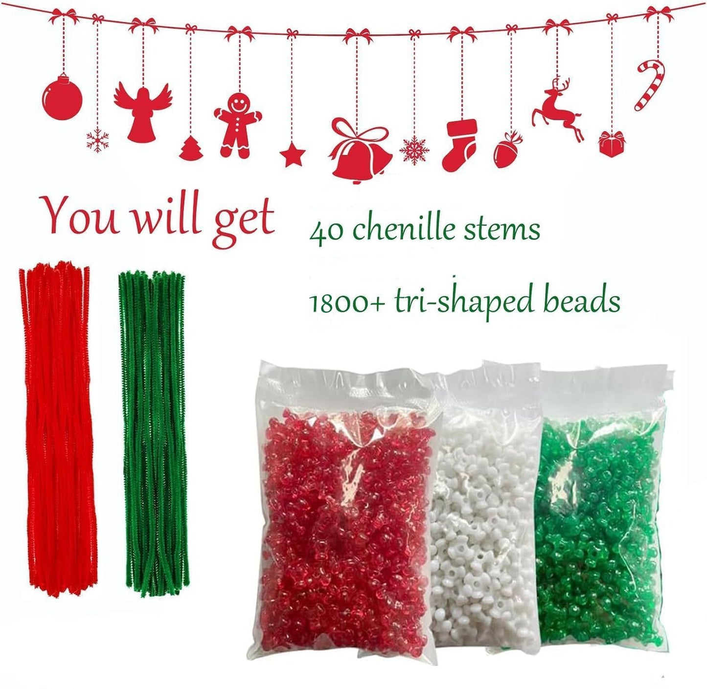 1840pcs Christmas Tri Beads, Tri Beaded Ornament Kit Christmas DIY Bead Christmas Tree Hanging Decoration，Xmas Beads Ornaments Candy Cane Ornament