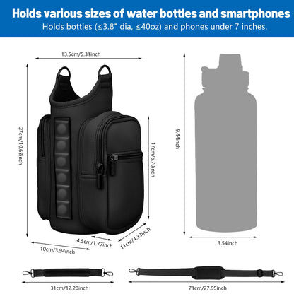 TOUGHMATE Magnetic Gym Bags for Men & Women with Adjustable Strap, Small Magnet Bag Company Water Bottle Holder with Phone Pocket for Travel, Work, Sports, Black