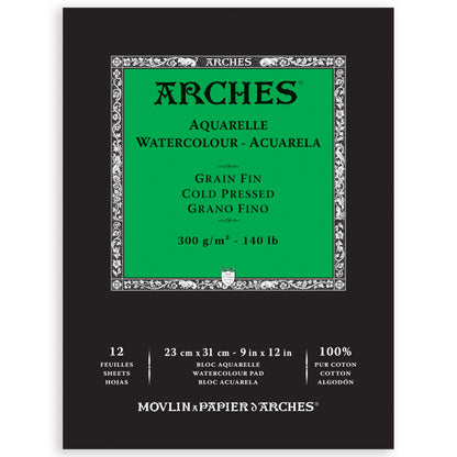 Arches Watercolor Pad, Cold Press, 9x12 inches, 12 Sheets - Professional Art Paper for Watercolor Gouache Ink Acrylic