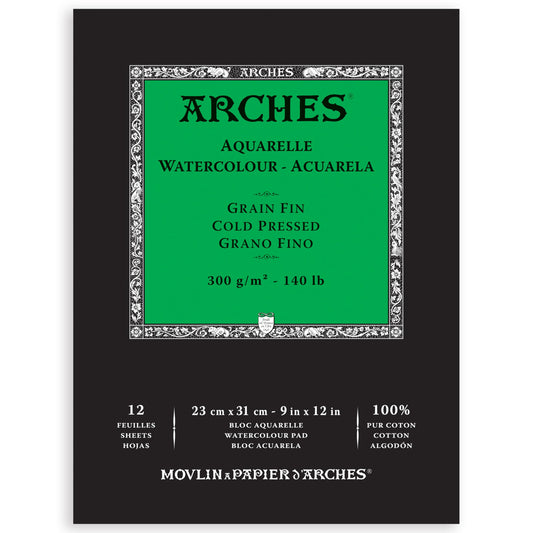 Arches Watercolor Pad, Cold Press, 9x12 inches, 12 Sheets - Professional Art Paper for Watercolor Gouache Ink Acrylic