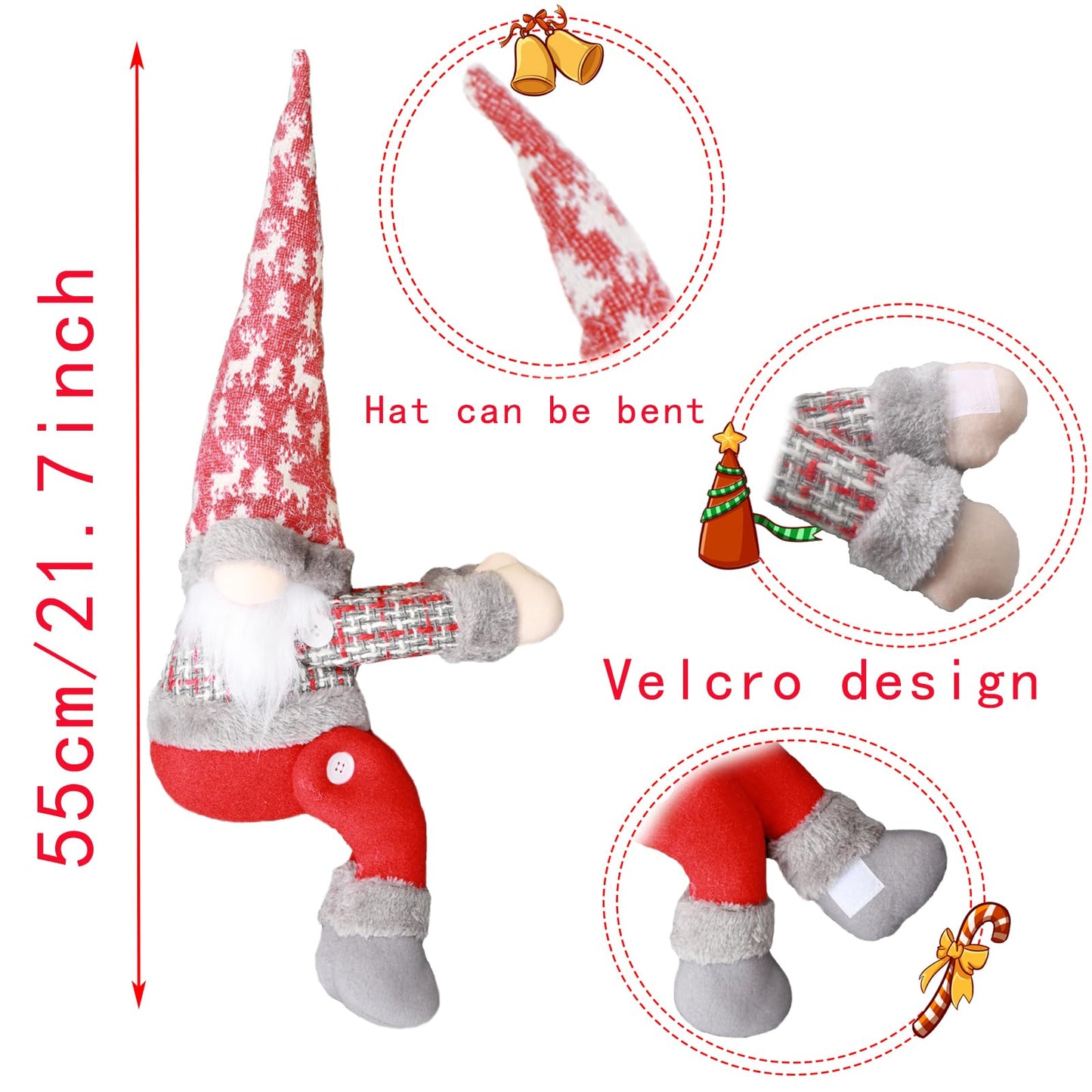 Christmas Tree Topper Gnomes Decorations with Lights,21.7 Inches Handmade Embrace Christmas Tree Gnome with Lighted Star，Christmas Home Decor Curtain Tie Wine Bottle Decoration (Red Hat)