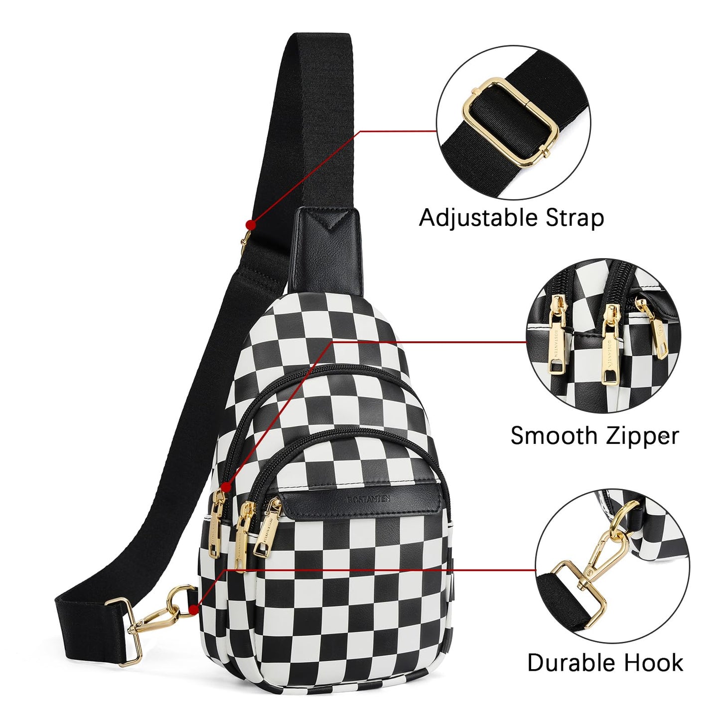 BOSTANTEN Small Sling Bag for Women Leather Crossbody Bags Fanny Pack Chest Bag for Travel