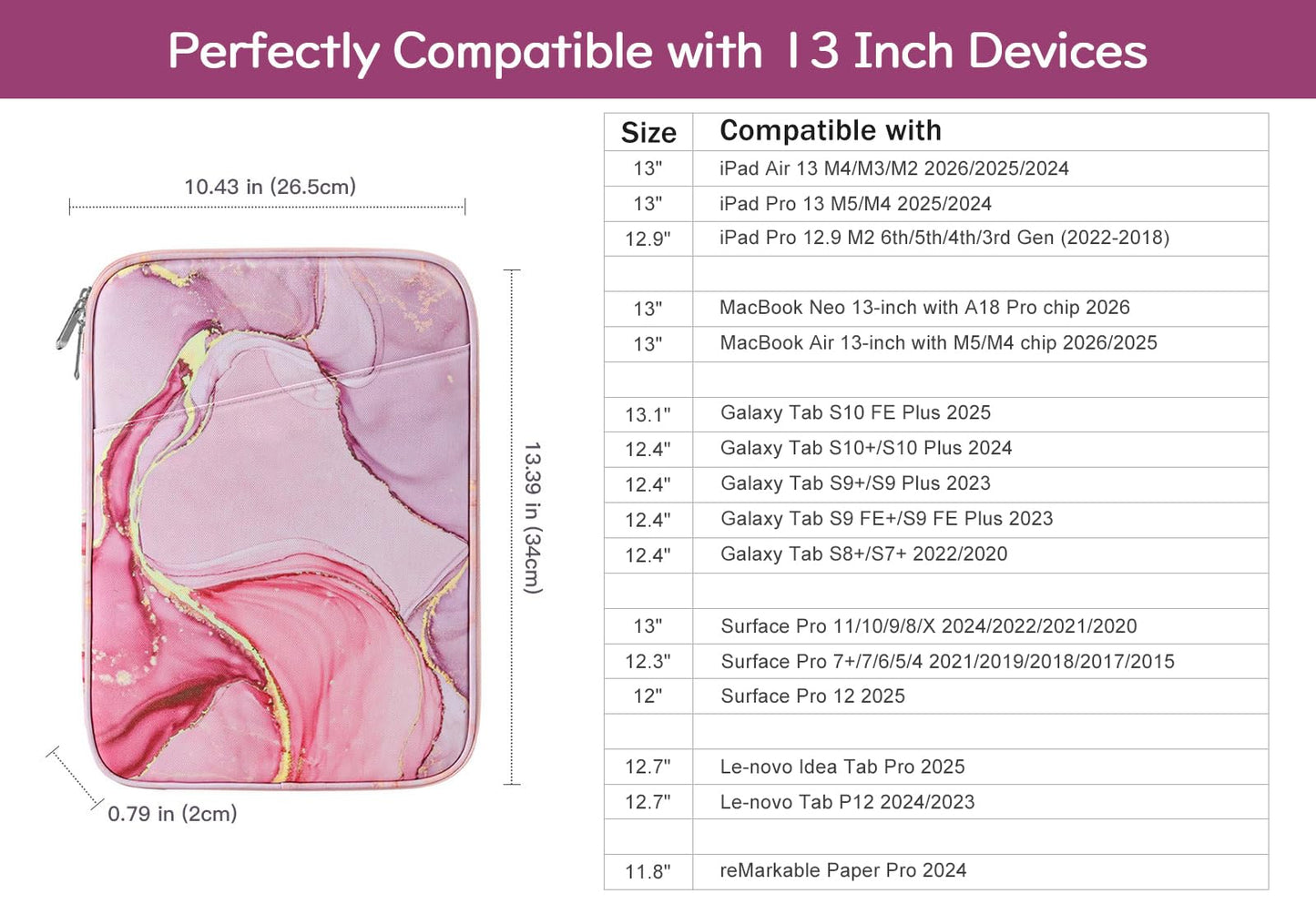 Dadanism 13Inch Tablet Sleeve Bag Carrying Case for iPad Pro 13" M5/M4 2025/2024, iPad Air 13" M4/M3 2026/2025, iPad Pro 12.9", Galaxy Tab S10+/S9 FE+/S9+ 12.4", Remarkable Paper Pro 11.8",Cloudy Pink