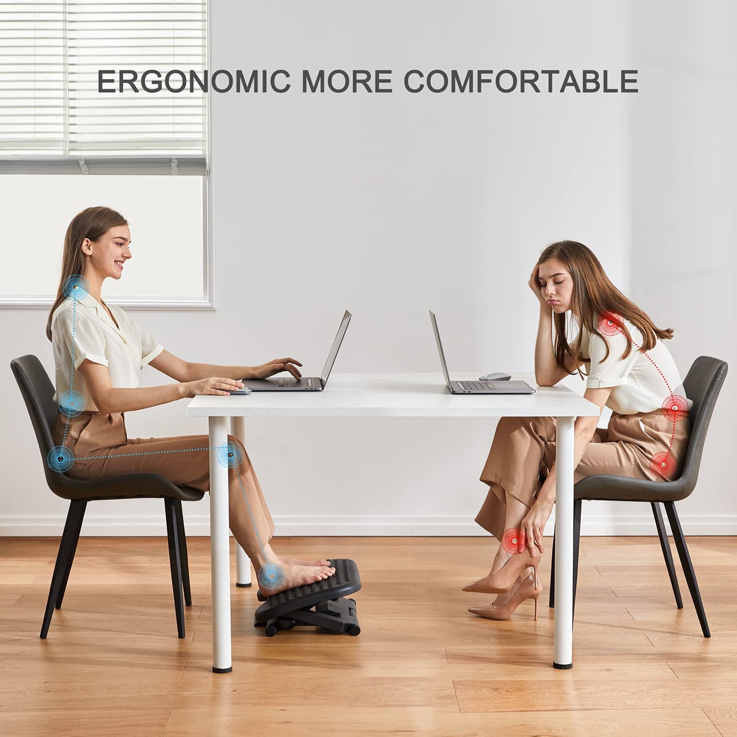 HUANUO Adjustable Desk Footrest, Foot Rest for Under Desk at Work with Massage, Adjustable Foot Stool with 3 Height Position & 30 Degree Tilt Angle Adjustment for Home, Office