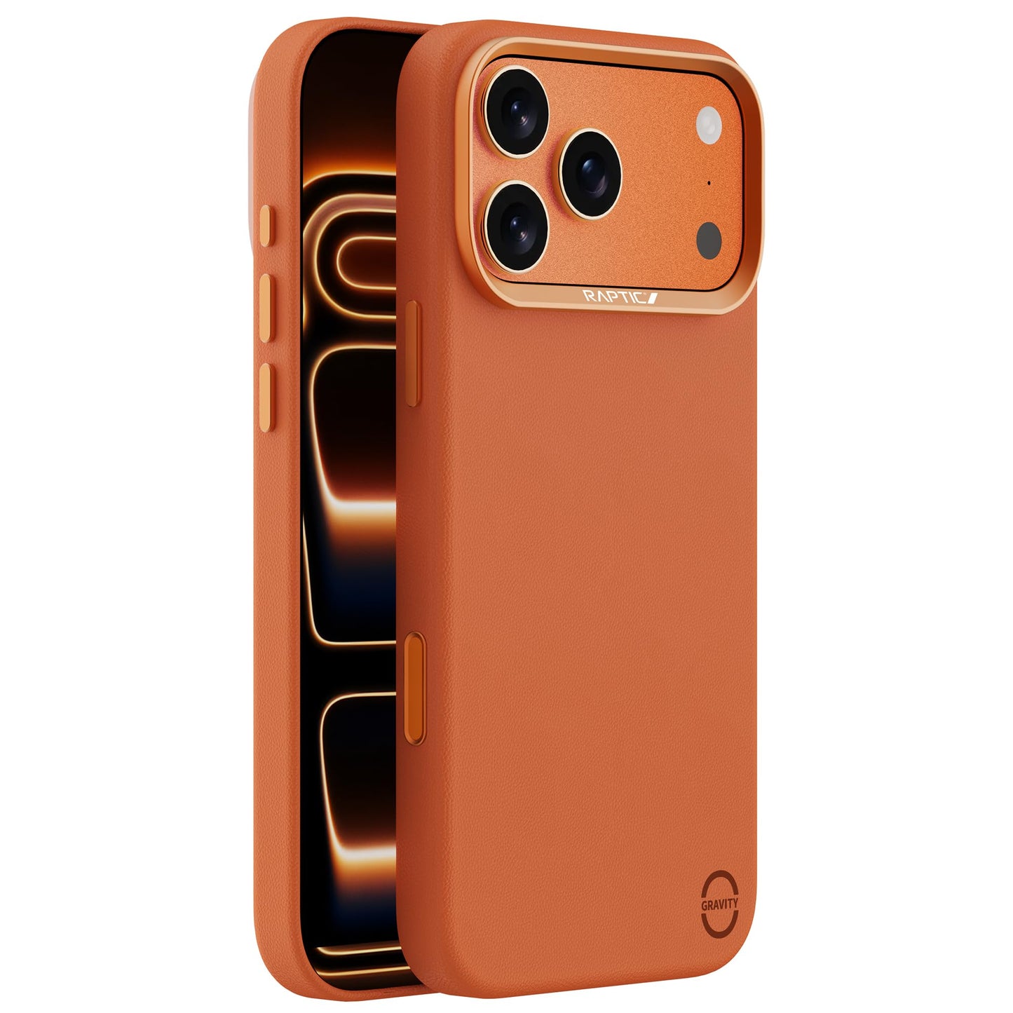 RAPTIC Urban Nano Leather Case Compatible with iPhone 17 Pro - Compatible with Magsafe & Wireless Charging, Aluminum Control Buttons, Dual-Layer Construction, Orange