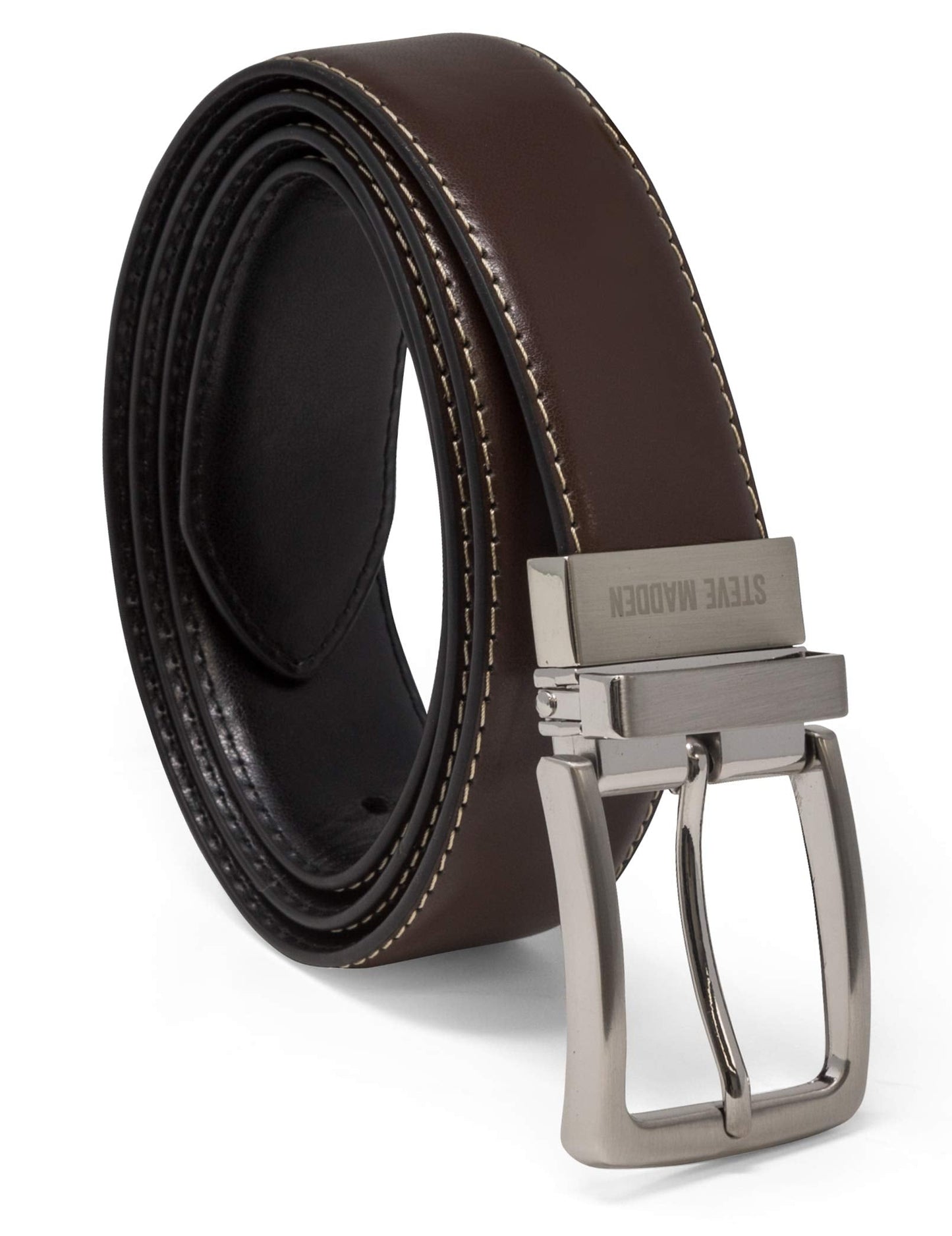 Steve Madden Reversible Men's Dress Casual Every Day Leather Belt, Brown/Black, 34