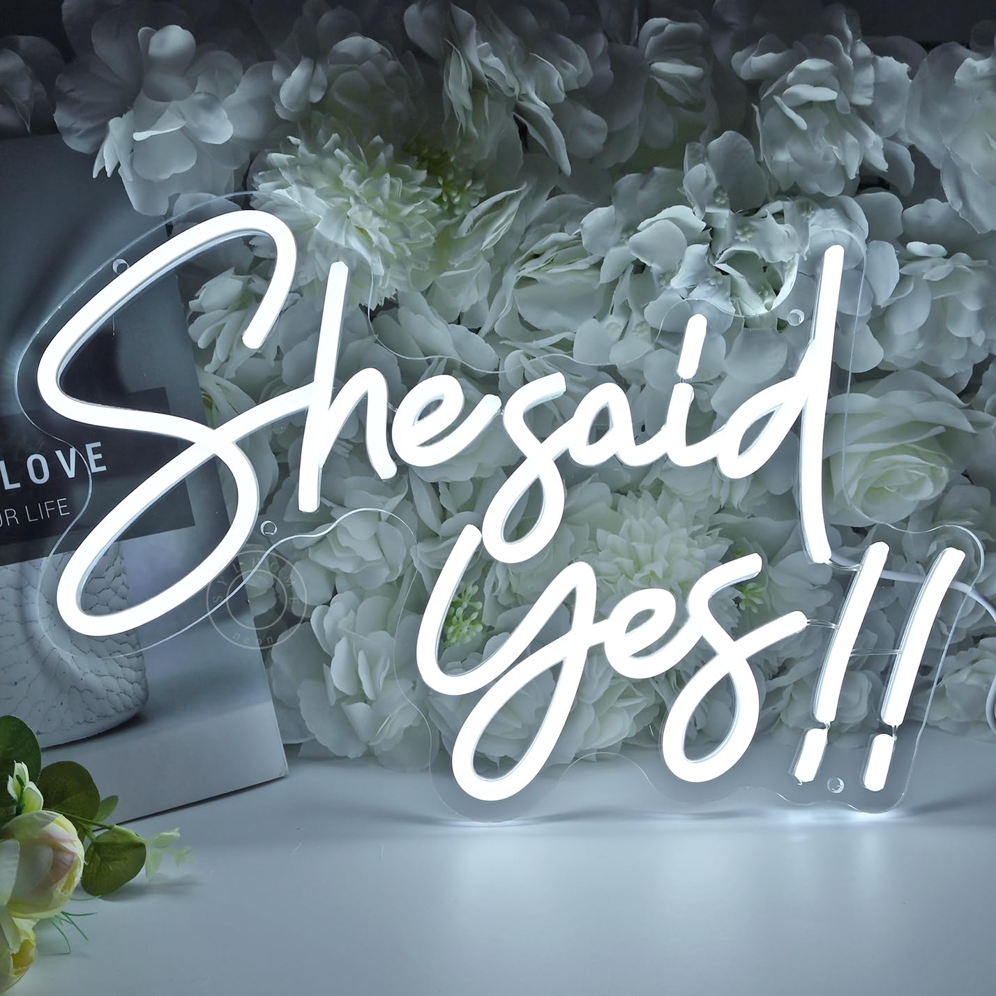 SYLHOME She Said Yes !! Led Neon Light Up Sign Propose Engagement Marry Me Wedding Party Wall Decor Sign Bachelorette Bridal Shower Party Bedroom Sign 15.8"X10.2" USB Cold White