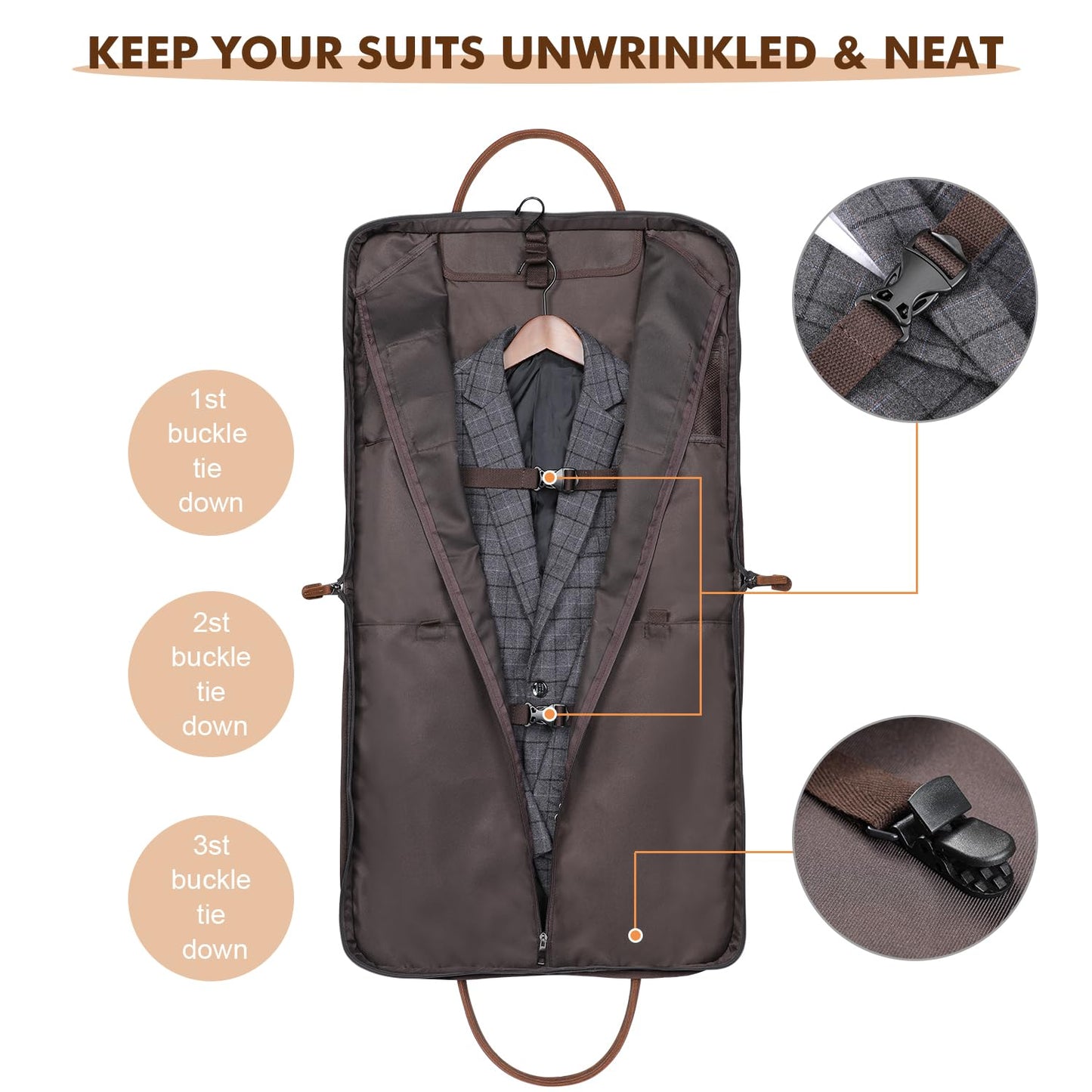 S-ZONE Carry On Garment Bag for Business Travel Canvas Leather Men Women Suit Cover, Black-l, L, Modern