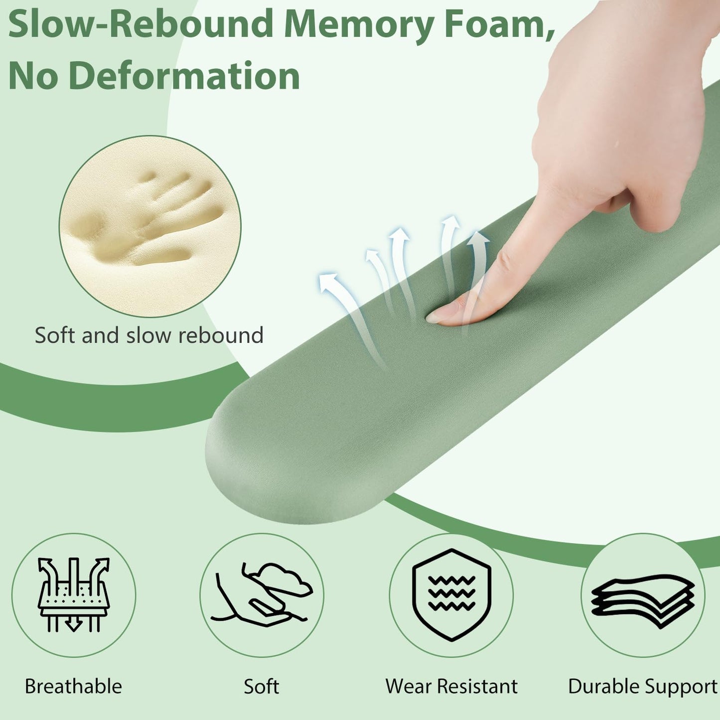 Sushret Mouse Pad and Keyboard Wrist Rest, 3-in-1 Gel Memory Foam Ergonomic Mouse Pad with Wrist Rest Set,Gaming Mousepad Arm Cushion Support for Computer Office Desk Accessories Cute Setup,Sage Green