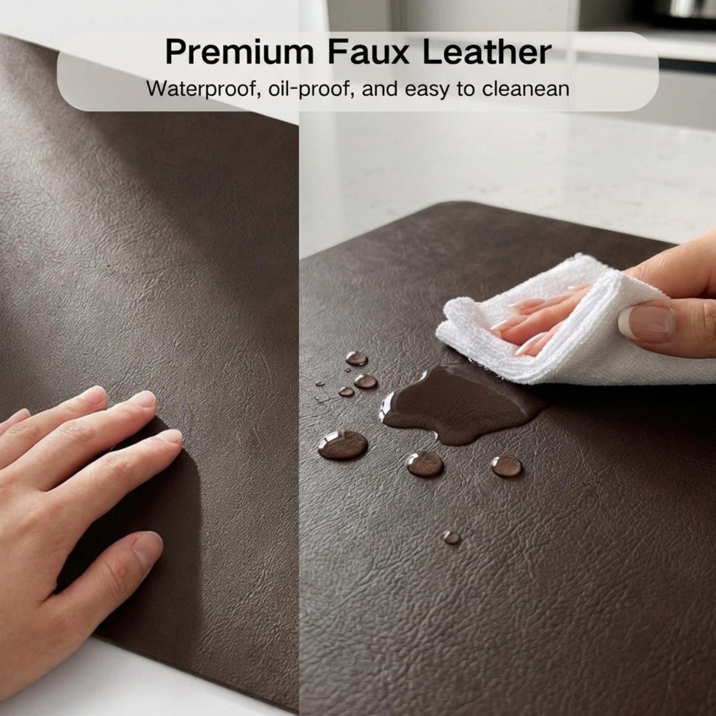 Premium Faux Leather Placemats Set of 6 – Waterproof, Heat-Resistant, Reversible & Non-Slip Table Mats for Kitchen, Dining, Indoor/Outdoor Use (Black & Dark Brown)