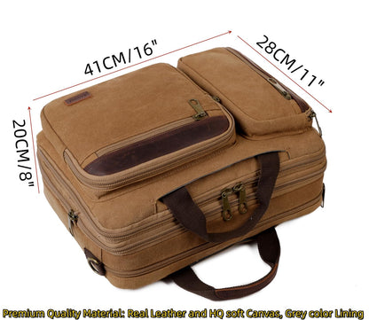 Baosha Real Leather Canvas Laptop Backpack Briefcase Hybrid 15.6 Inch Laptop Travel Backpack College Backpack for Men BC-04 (Brown)