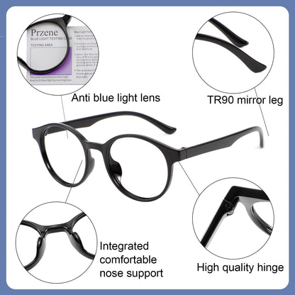 Przene 4 Pack Blue Light Blocking Glasses for Women Men,Retro Round Computer Gaming Glasses Anti Eye Strain/UV/Glare (Standard, Mixed Color-C3)