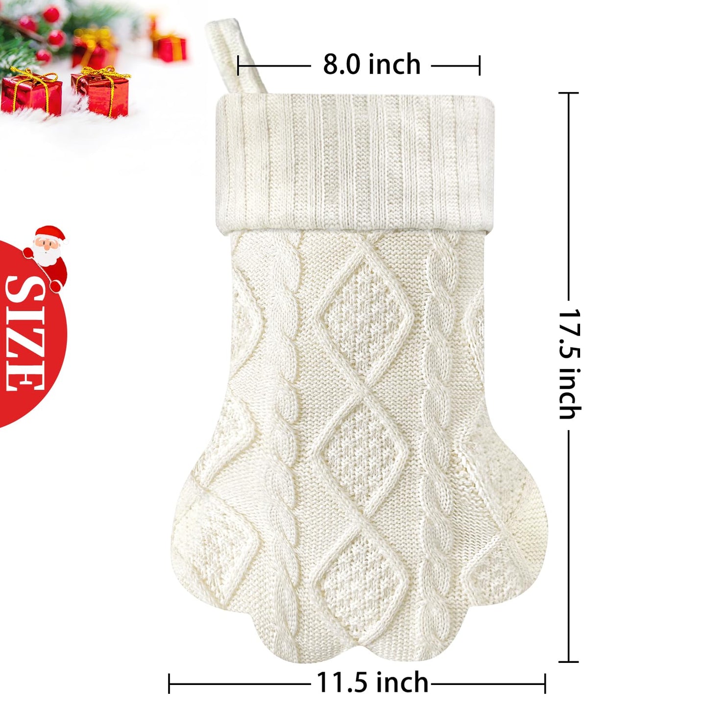 Malier Christmas Stocking for Dogs Cats, Knit White Dog Christmas Stocking, Paw Shape Pet Christmas Stocking Large Cat Stockings Hanging Stocking for Dogs Cats Pets (White)