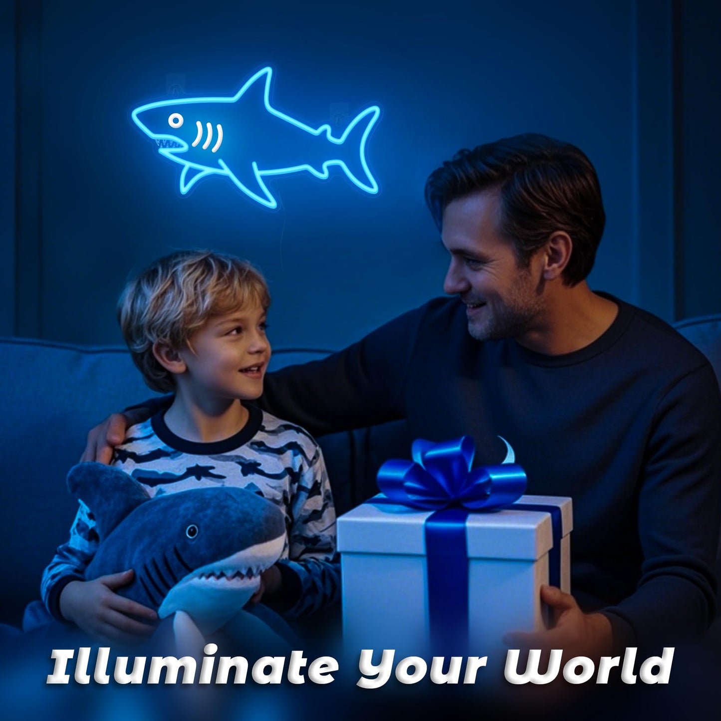 CoolGift Mart Shark Neon Sign, Dimmable LED Shark Light Animal Wall Decor, Christmas Gift White Elephant Gifts for Boys Men, Bedroom Living Room Man Cave Home Decoration With USB Powered