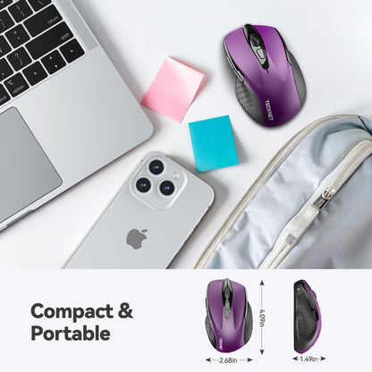 TECKNET Wireless Mouse Rechargeable, 2.4G USB-A Silent Mouse, Quiet Click, 6 Adjustable 4800 DPI, Cordless Computer Mice, Ergonomic Mice for Laptop, 6 Buttons for Chromebook, Ergo Grip - Black