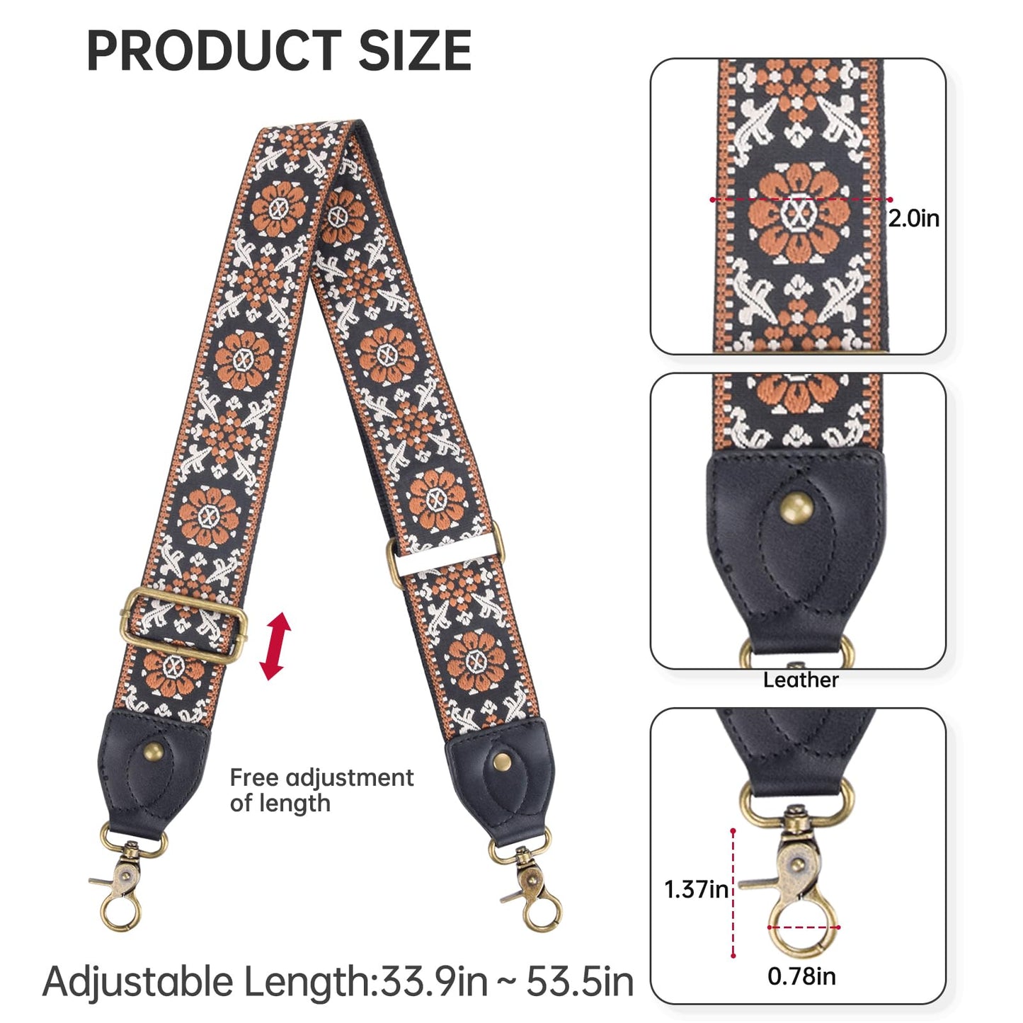 Dksongr Purse Strap Replacement Crossbody Adjustable Bag Strap Retro Jacquard Embroidery 2" Shoulder Strap for Women Handbags