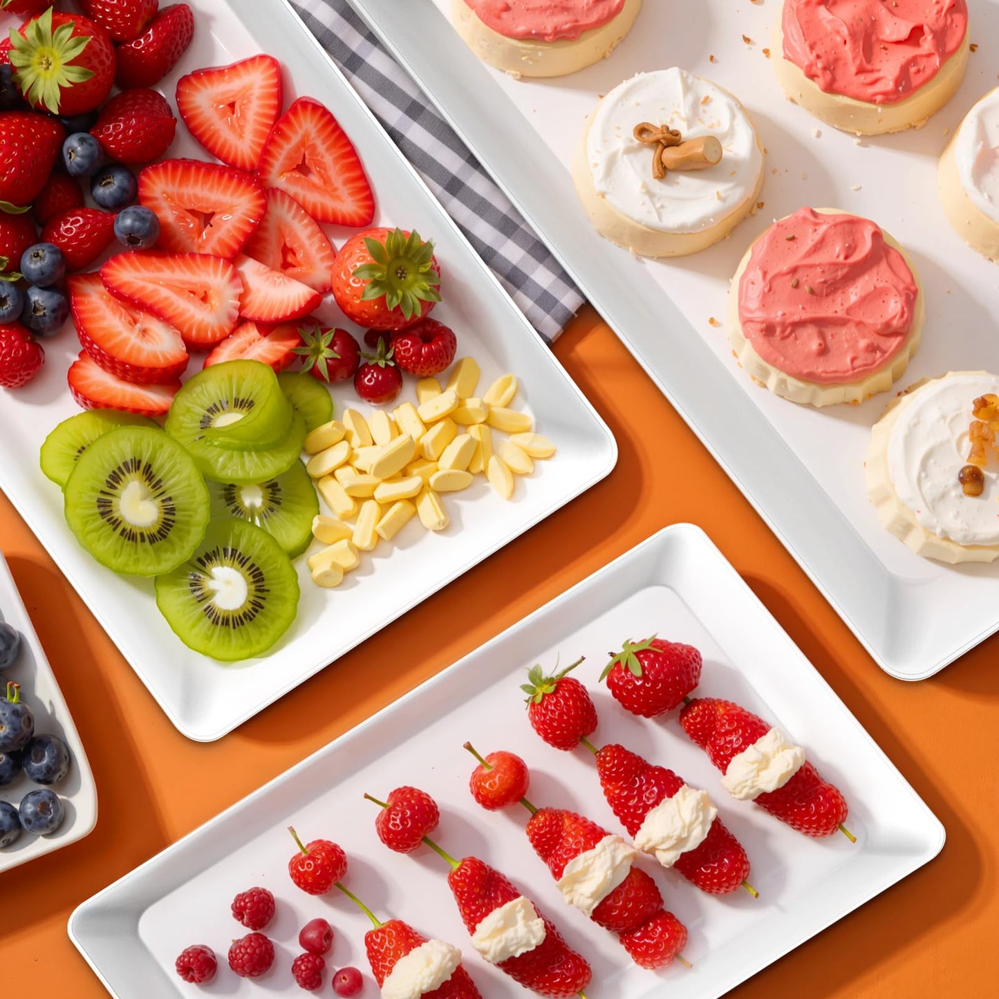 SpaceWhisper 3 Pack Serving Tray, White Rectangular Appetizer Platters for Party, Catering, Buffet, Large Reusable Serving Dishes for Snacks, Fruit, Dessert, 3 Size Set 16 * 11", 14 * 9", 12 * 7"