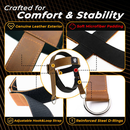 Leather Neck Harness for Weight Lifting – Adjustable Head Strap with Heavy-Duty Steel Chain & Microfiber Padding – Neck Exerciser for Bodybuilding, Boxers & Gym Workout (Brown)
