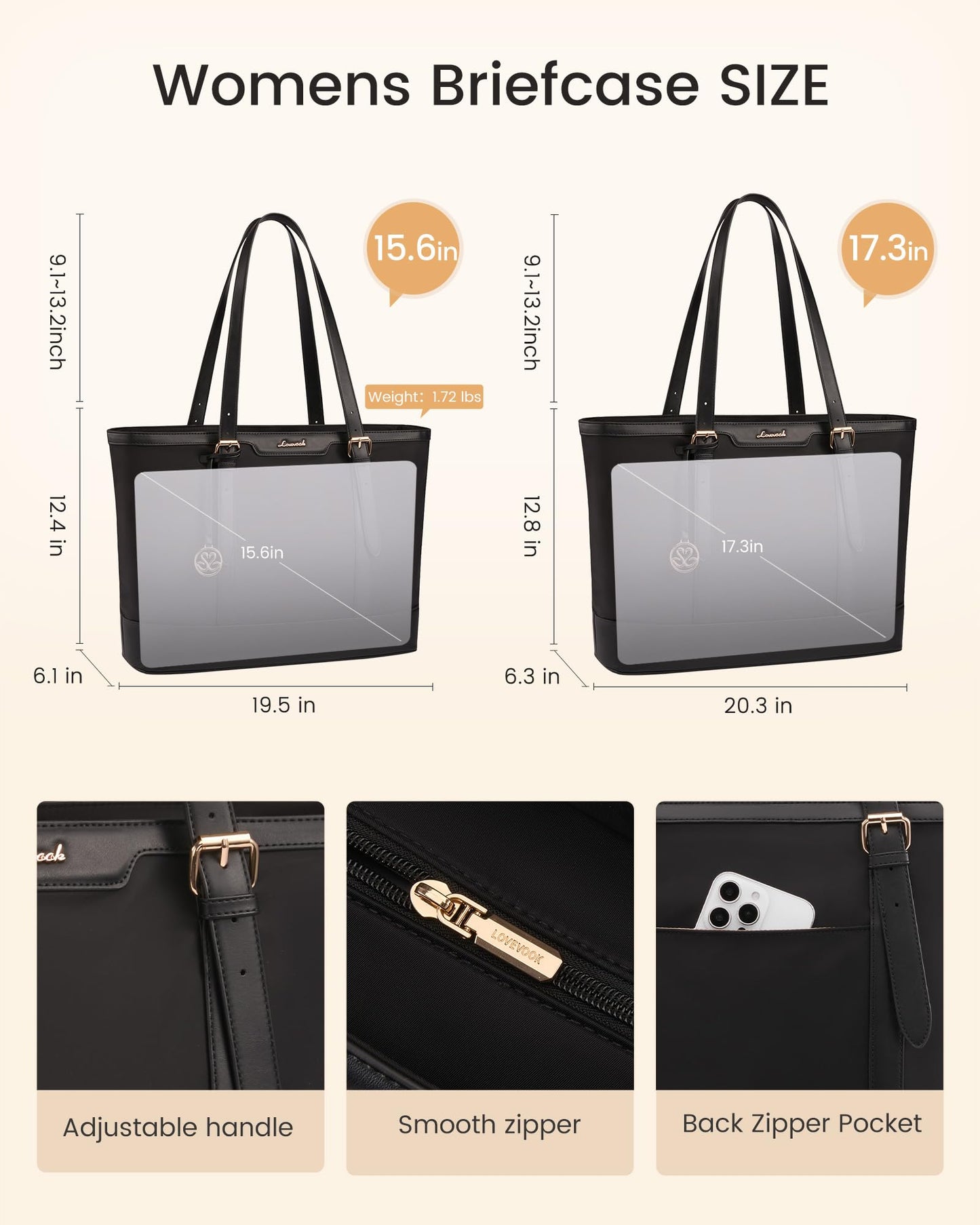 LOVEVOOK Work Tote Bag for Women 15.6 Inch Laptop Computer Bags with Cup Holder, Large Teacher Bag Briefcase for Business Office Travel Black, Nylon&PU