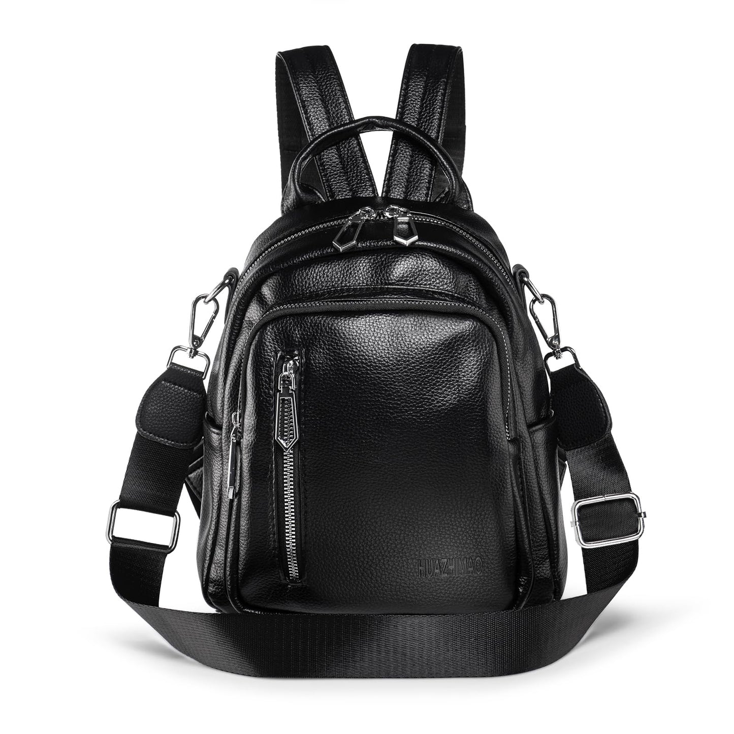 HUAZHIMAO Small Backpack Purse for Women Mini Backpacks PU Leather Women's Versatile 3 in 1 Fashion Handbag Travel Daypacks (Black)