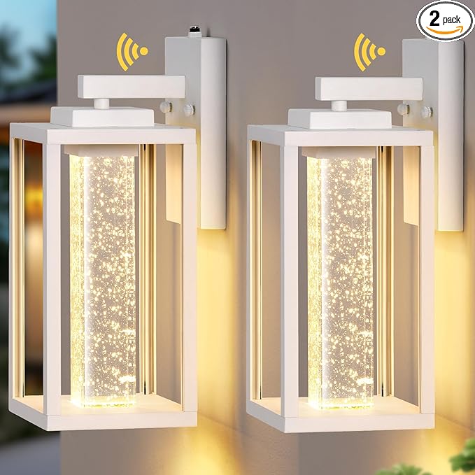VIANIS White Porch Lights Outdoor, Large Dusk to Dawn Exterior Garage Lighting Fixtures Wall Mount for House, Outdoor Sconce Lights Lanterns for Coach with Integrated Rectangular 10W LED Light Source