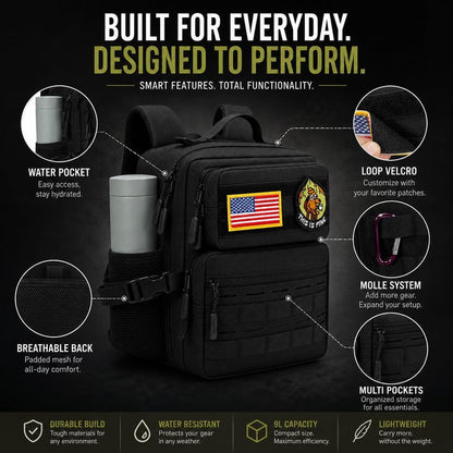 flipfit 9L Mini Tactical Backpack Small Military Gym Bag for Men Women Molle Daypack Camping Backpack with Patch (Black)