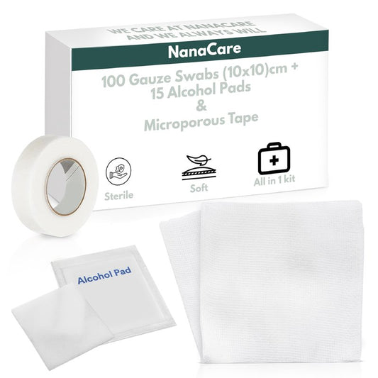 100pc Sterile 4x4 Non-Stick Gauze Pads with Adhesive Medical Tape & 15 Alcohol Wipes – Hypoallergenic Highly Absorbent Non-Adherent Dressing Sponges for Effective Wound Care and First Aid Supplies