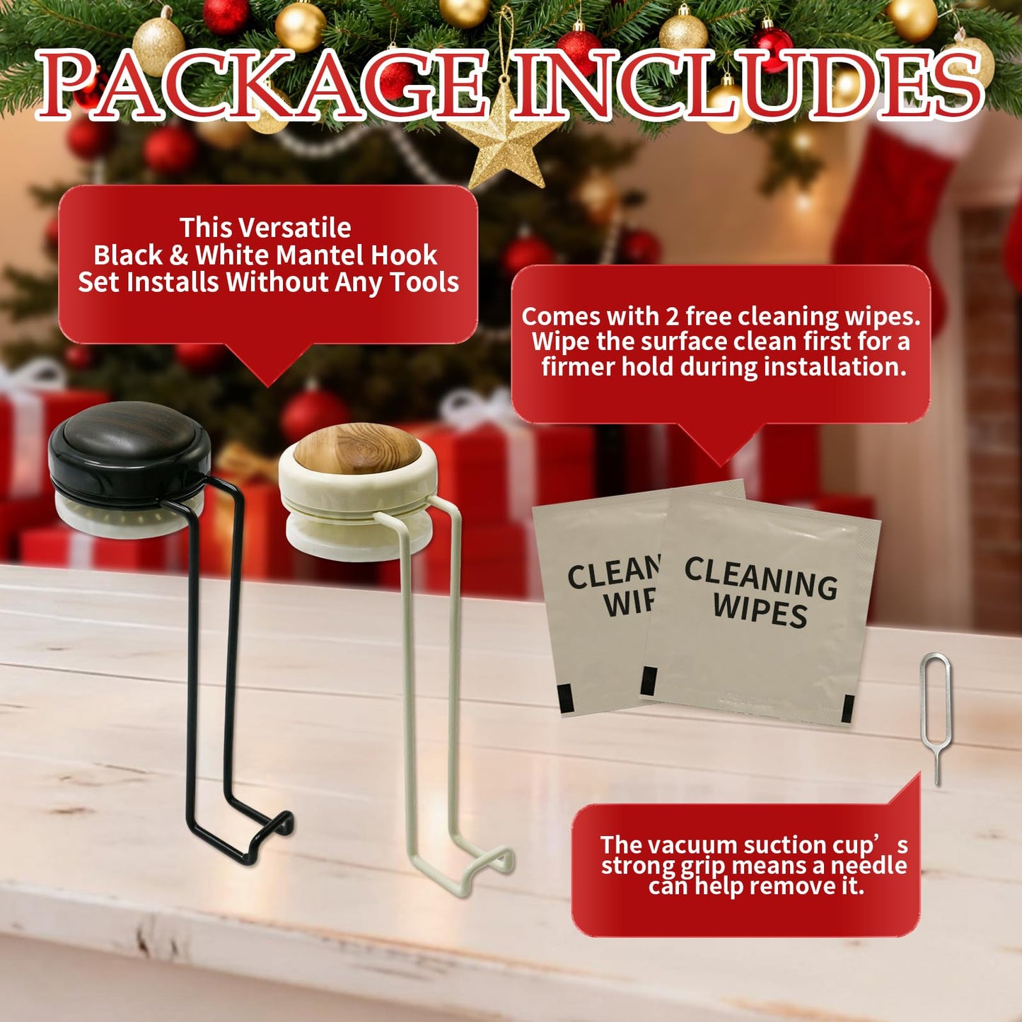 Stuzos 2 Pack Christmas Fireplace Stocking and Garland Hanger,Mantle Garland Holder for Hanging Christmas Stockings (Black Walnut*1PCS+Wood Tone*1PCS, M)
