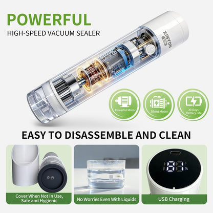 Xinyonxin Handheld Vacuum Sealer Machine with 30 Reusable Bags, Cordless Electric Food Preservation Pump for Meat and Sous Vide, USB Rechargeable Mini Sealing System for Kitchen