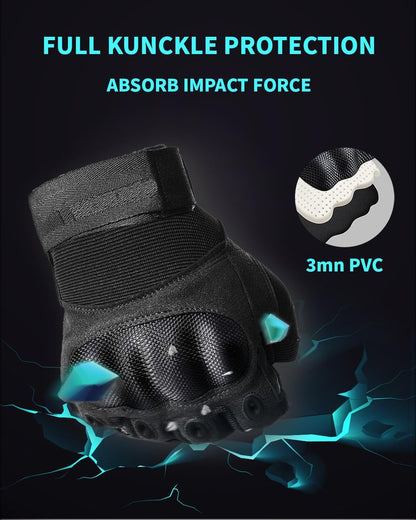 Liovoras Fingerless Tactical Gloves for Gym, Motorcycle Gloves Hard Shell Knuckle Protection Leather Palm, Workout Cycling Airsoft Shooting Hunting Hiking Driving