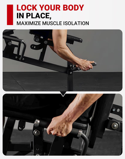 GMWD Leg Extension and Curl Machine, Single Leg Extension, Lying Leg Curl, Standing Leg Curl, Adjustable Leg Exercise Bench with Plate Loaded, Leg Machine Home Gym, Red