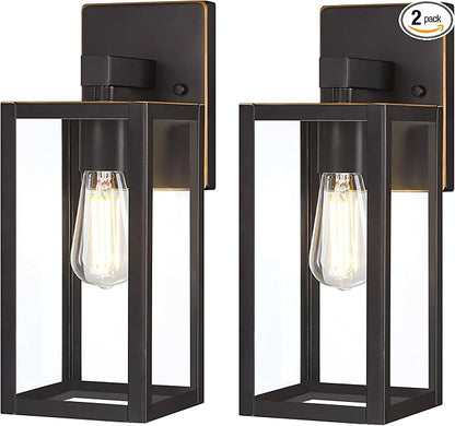 GRUENLICH Waterproof Large Outdoor Wall Lanterns, Modern Porch Sconces with Clear Glass Shade, E26 Socket Max 60W, IP65, Metal Frame, for Patio, Front Door, Entryway, Oil Rubbed Bronze Finish, 2-Pack
