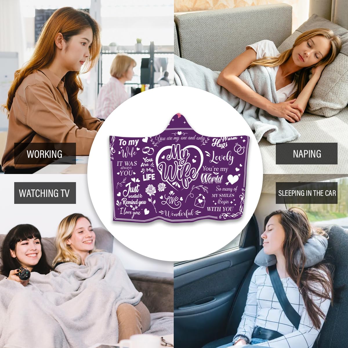 Bestshop Gifts for Wife Wearable Blanket, Wife Fleece Hoodie Blankets from Husband Boyfriend, Wife Birthday Gift, to My Wife Blanket Gift for Christmas Valentine's Day, 78 * 59''