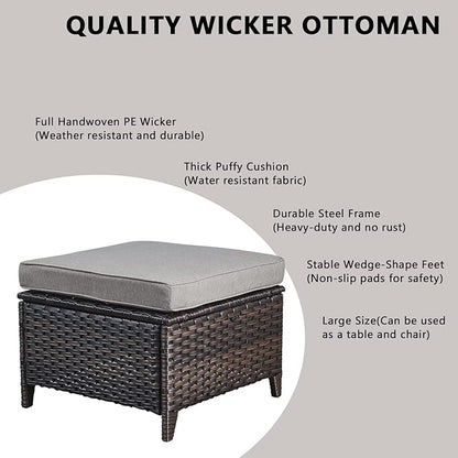 Rilyson Wicker Patio Furniture Set - 5 Piece Rattan Outdoor Sectional Conversation Sets with 2 Rocking Swivel Chairs,2 Ottomans and 1 Sofa for Porch Deck Garden(Brown/Grey)