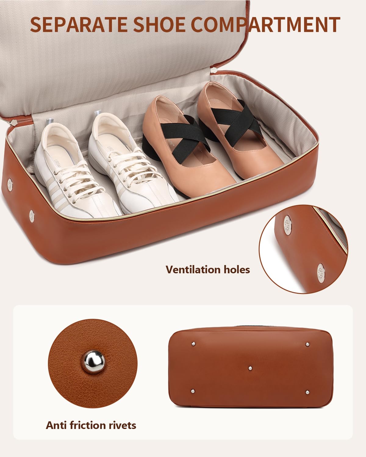 CLOKARS Weekender Bags for Women, Travel Tote Duffle Bag Carry On Overnight Bag with Cosmetics Bag and Crossbody Purse for Gym Hospital, Gifts for Women, Beige Brown