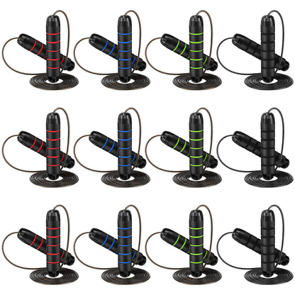 Junkin 12 Pieces Jump Ropes for Fitness with Ball Bearings Speed Jumping Adjustable Skipping Rope with Foam Handles Exercise Stuffer for Men Women Cardio Training Slim Body(Red, Green, Black, Blue)