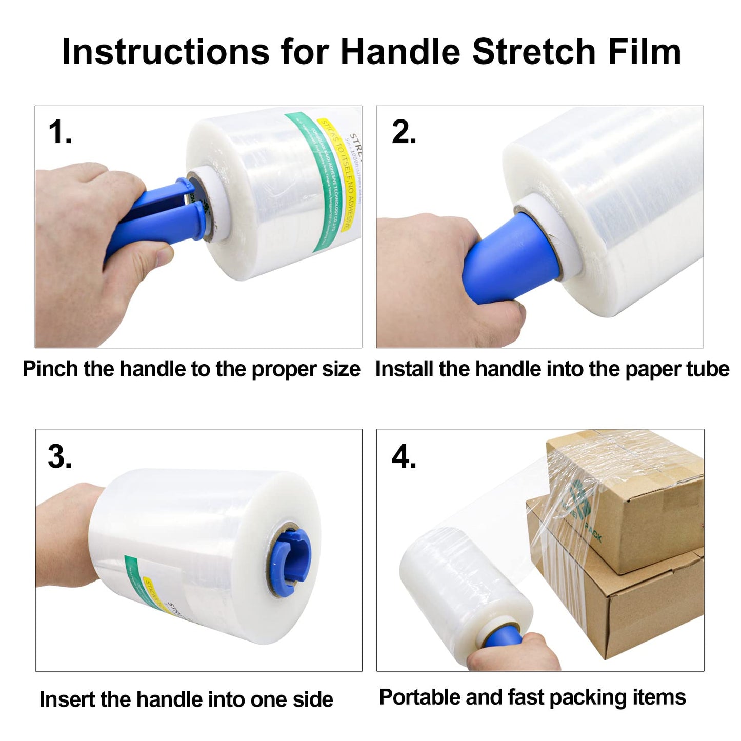 BOMEI PACK Mini Clear Industrial Stretch Wrap Film 5" x 1000ft 4 Pack with Handle, 80 Gauge Thick Cling Plastic Wrap for Moving, Pallet Wrap - Self Adhering Packaging Heavy Duty Shrink Film