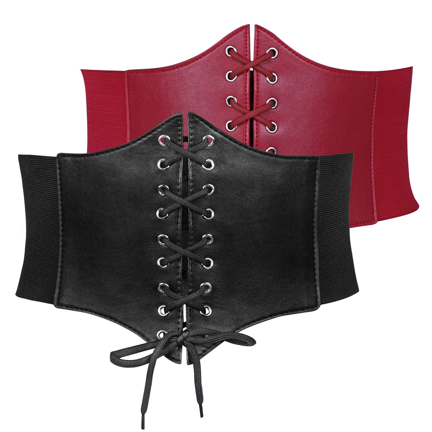 JASGOOD 2 Pack Women’s Elastic Costume Waist Belt Lace-up Tied Waspie Halloween Corset Belts for Women