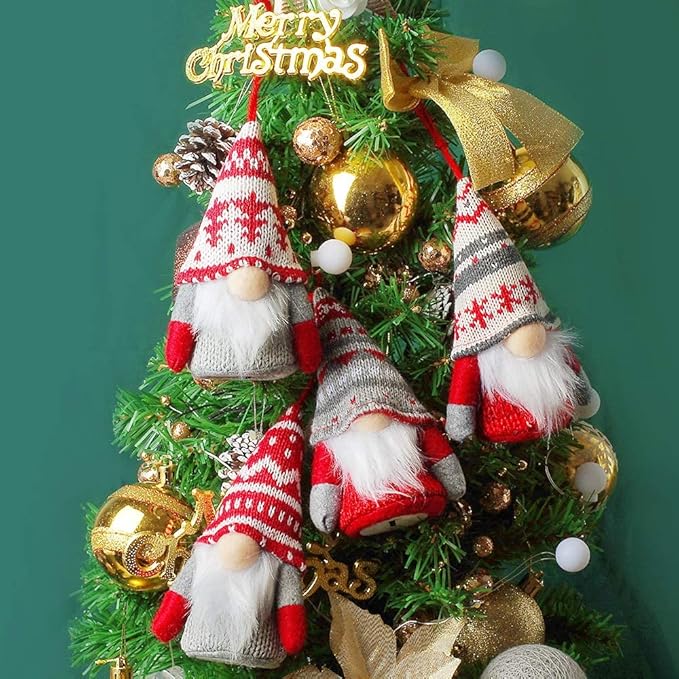 Baodlon Gnome Christmas Ornaments with Led Light, Handmade Swedish Tomte Xmas Gnomes Plush Doll, Scandinavian Santa Elf Table Ornaments, Lighting Hanging Christmas Tree Decorations Home Decor (6 Pack)