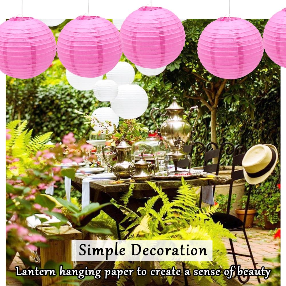 Ruidee 6Pcs Paper Lanterns Decorative Round Hanging Paper Lanterns for Birthday, Wedding, Christmas Xmas, Bridal, Home Decor, Party Decoration（12in/Rose）
