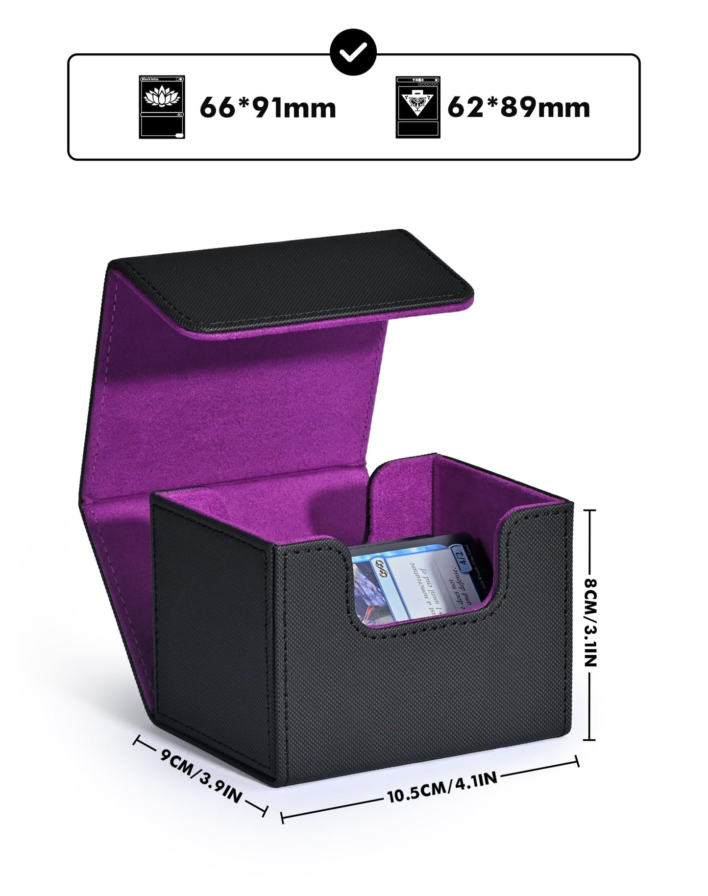 ZLCA Card Deck Box for Trading Cards, MTG Commander Deck Box Holds 120+ Single Sleeved Cards, Leather Magnetic Card Storage Box Fits for Magic the Gathering TCG CCG(Black& Purple)